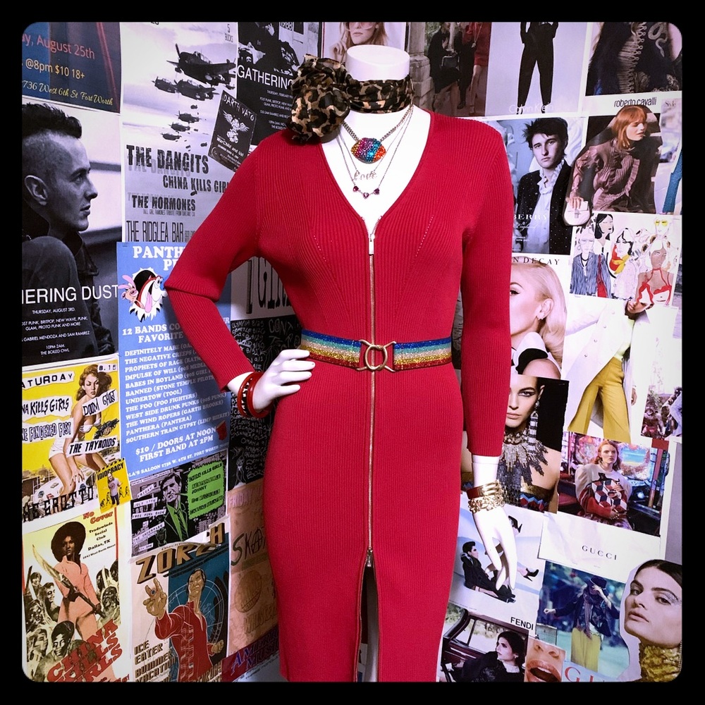 Karl Lagerfeld Paris Red Zipper Bodycon Dress Sz S